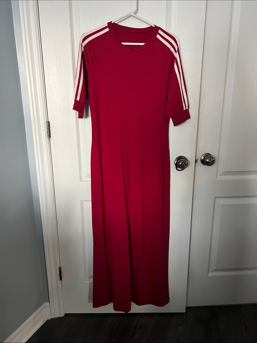 Casual Red Maxi Dress with White Shoulder Stripes